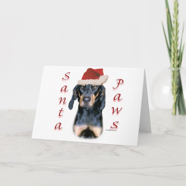 Black and Tan Coonhound Santa Paws Holiday Card (Front)