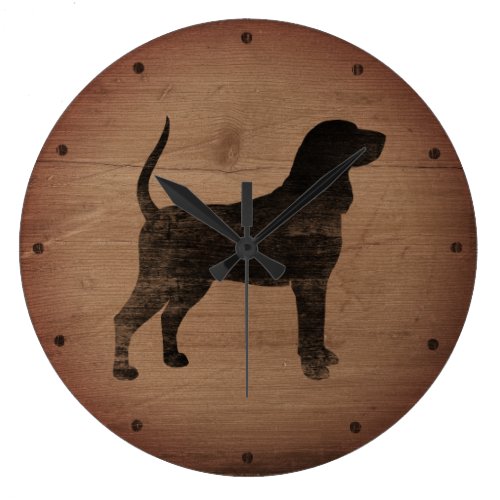 Black and Tan Coonhound Silhouette Rustic Style Large Clock