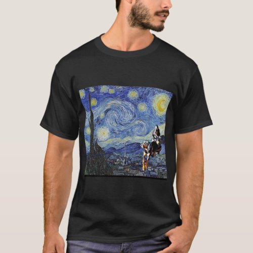 Black and Tan Coonhound Starry Night parody T_Shirt