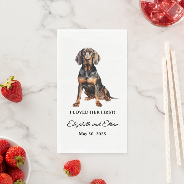 Black and Tan Coonhound Wedding Dog Photo Paper Guest Towels (Insitu)