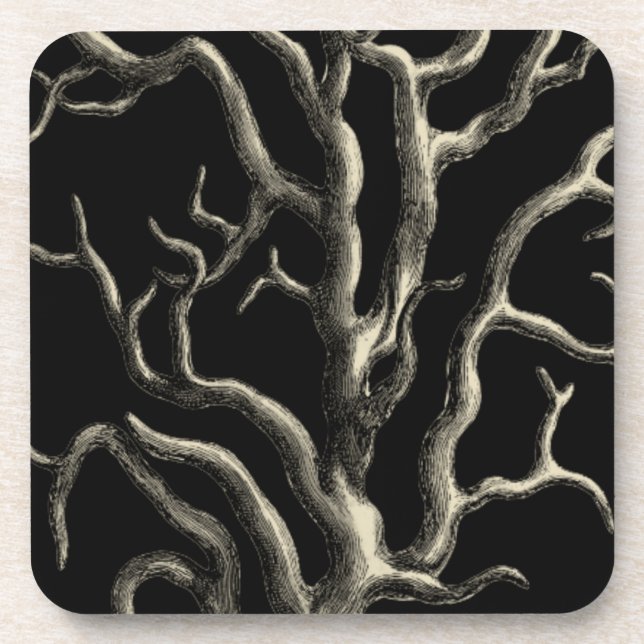 Black and Tan Coral Beverage Coaster (Front)