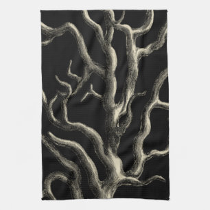 Black and Tan Coral Kitchen Towel