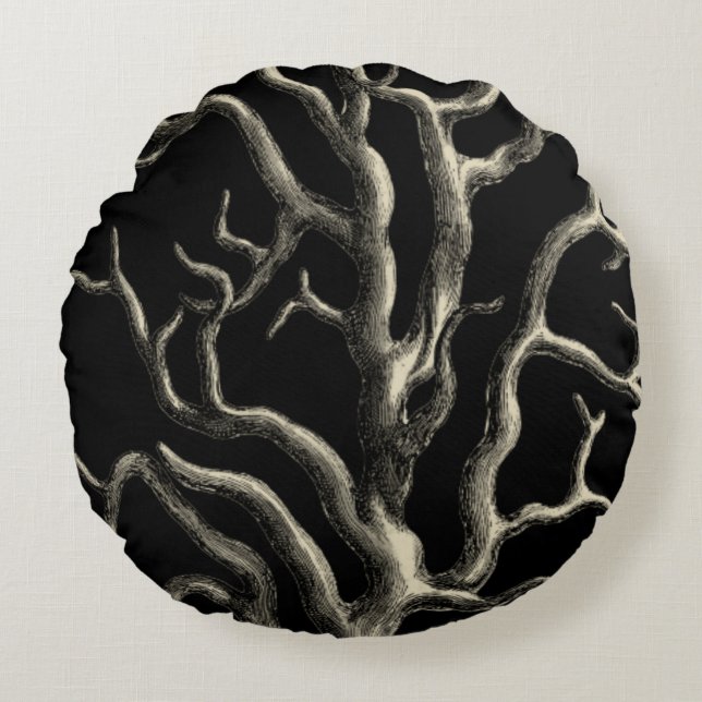Black and Tan Coral Round Pillow (Front)