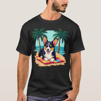 Black And Tan Corgi Dog Beach Ocean Summer T-Shirt