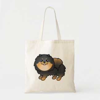 Black And Tan Cute Cartoon Pomeranian Dog Drawing Tote Bag