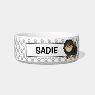 Black And Tan Cute Pomeranian And Pet's Name Bowl