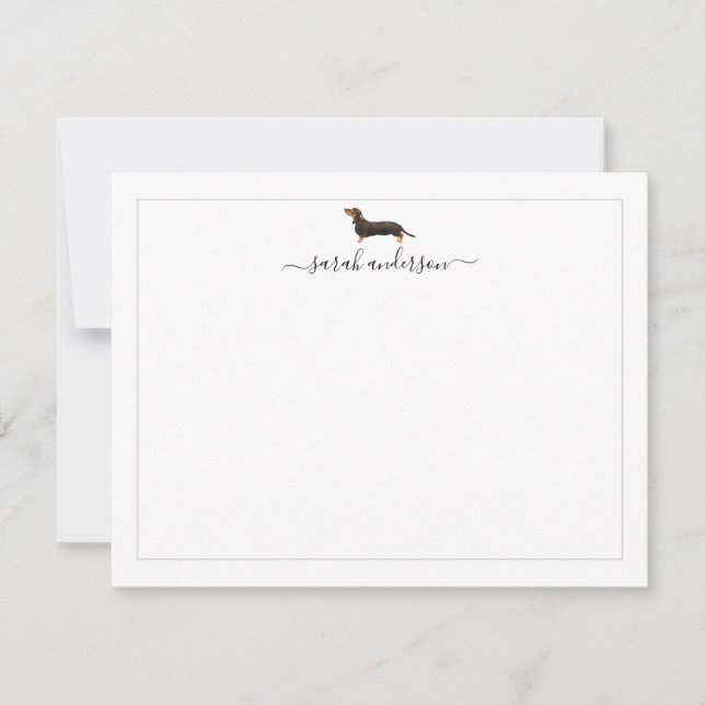 Black and Tan Dachshund Border Personalized Note Card (Front)