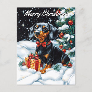 Black and Tan Dachshund Christmas Holiday Postcard
