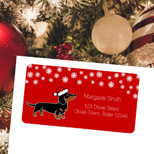 Black and Tan Dachshund Christmas Posing  Label