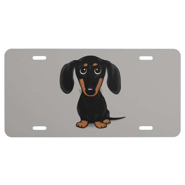 Black and Tan Dachshund | Cute Doxie Cartoon Dog License Plate (Front)