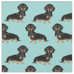 Black and Tan Dachshund dog light blue Fabric