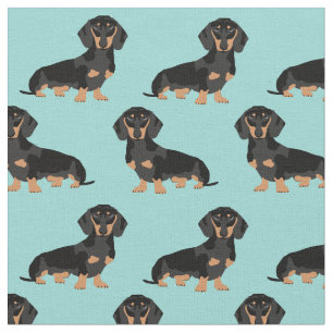 Black and Tan Dachshund dog light blue Fabric