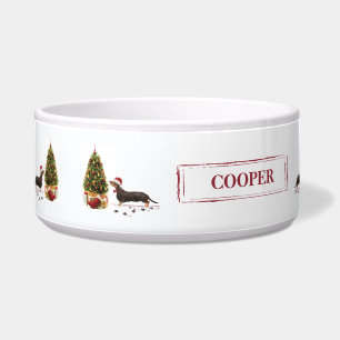 Black and Tan Dachshund Funny Christmas Dog Bowl