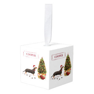 Black and Tan Dachshund Funny Christmas Dog Cube Ornament