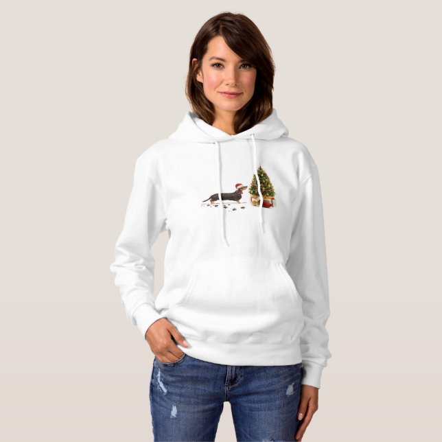 Black and Tan Dachshund Funny Christmas Dog Hoodie (Front Full)