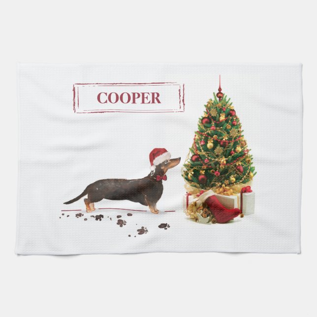 Black and Tan Dachshund Funny Christmas Dog Kitchen Towel (Horizontal)