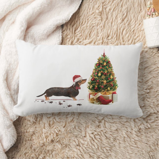 Black and Tan Dachshund Funny Christmas Dog Lumbar Pillow (Blanket)