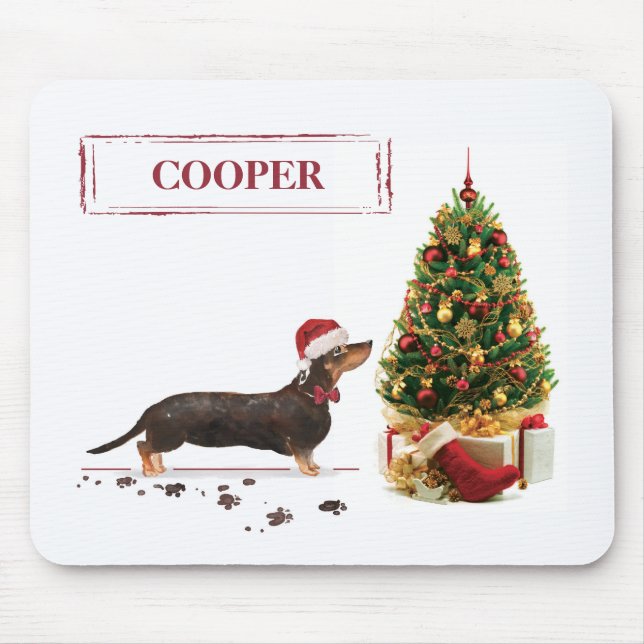 Black and Tan Dachshund Funny Christmas Dog Mouse Pad (Front)