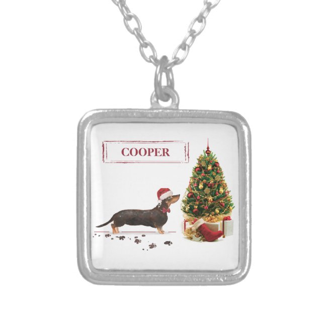Black and Tan Dachshund Funny Christmas Dog Silver Plated Necklace (Front)
