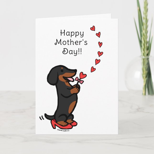 Black and Tan Dachshund Mother's Day Hearts Card (Front)