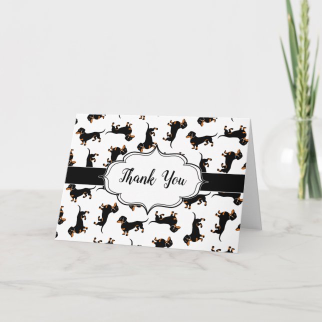 Black and Tan Dachshund Pattern Thank You Notes (Front)