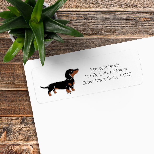 Black and Tan Dachshund Posing Label (Black and Tan Dachshund Posing Cartoon Design Return Address Label for Dachshund Owners.)