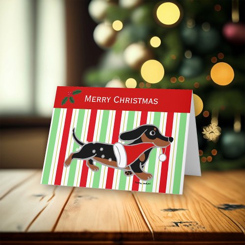 Black and Tan Dachshund Running Christmas Holiday Card