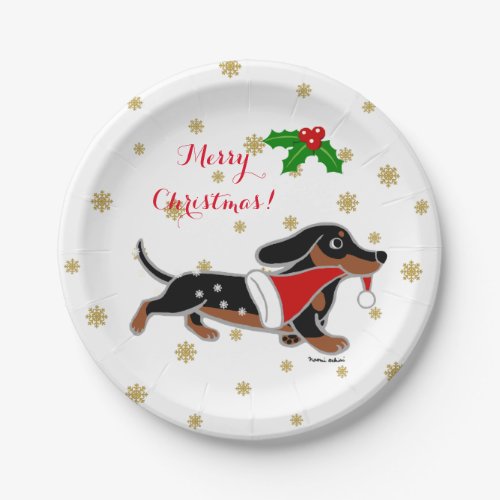 Black and Tan Dachshund Running Christmas Plate