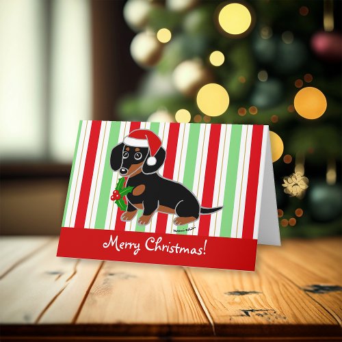 Black and Tan Dachshund Santa Christmas Holiday Card