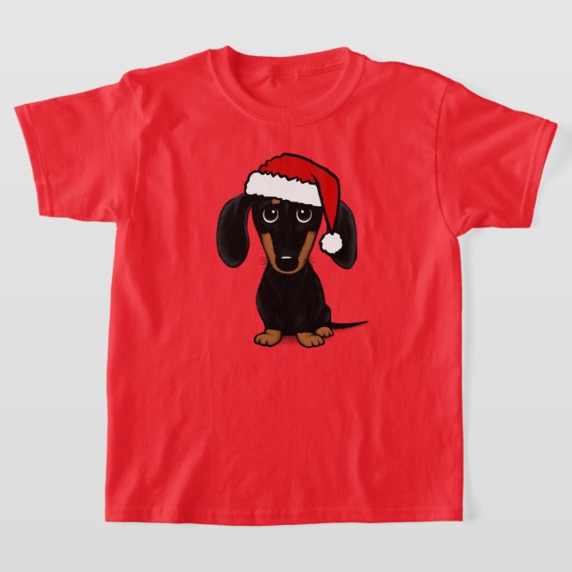Black and Tan Dachshund Santa Cute Wiener Dog T-Shirt (Laydown)