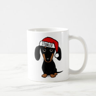 Black and Tan Dachshund Santa Dog Custom Name Coffee Mug
