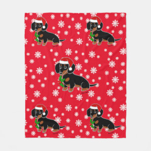 Black and Tan Dachshund Santa Fleece Blanket