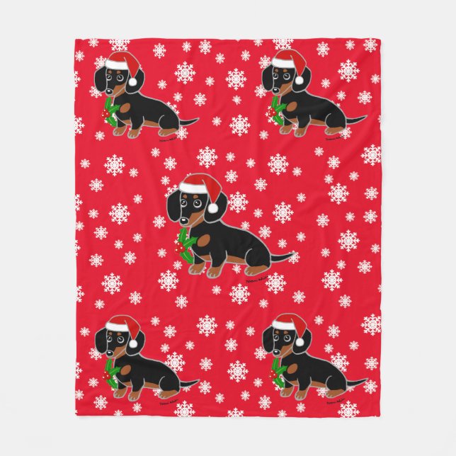 Black and Tan Dachshund Santa Fleece Blanket (Front)