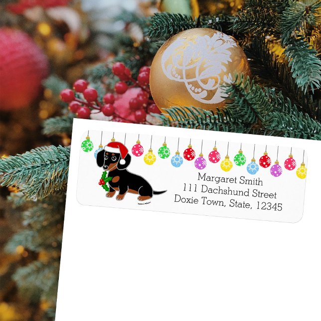 Black and Tan Dachshund Santa Labels (Black and Tan Dachshund Santa Design Christmas Return Address Labels for Dachshund Owners.)