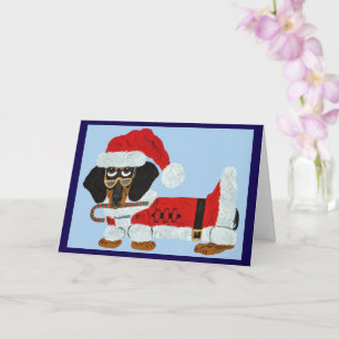 Black and Tan Dachshund Santa with a Candy Cane Card