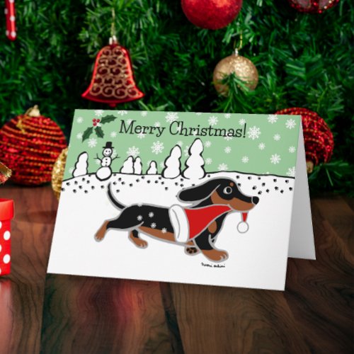 Black and Tan Dachshund Snowflakes Christmas Holiday Card