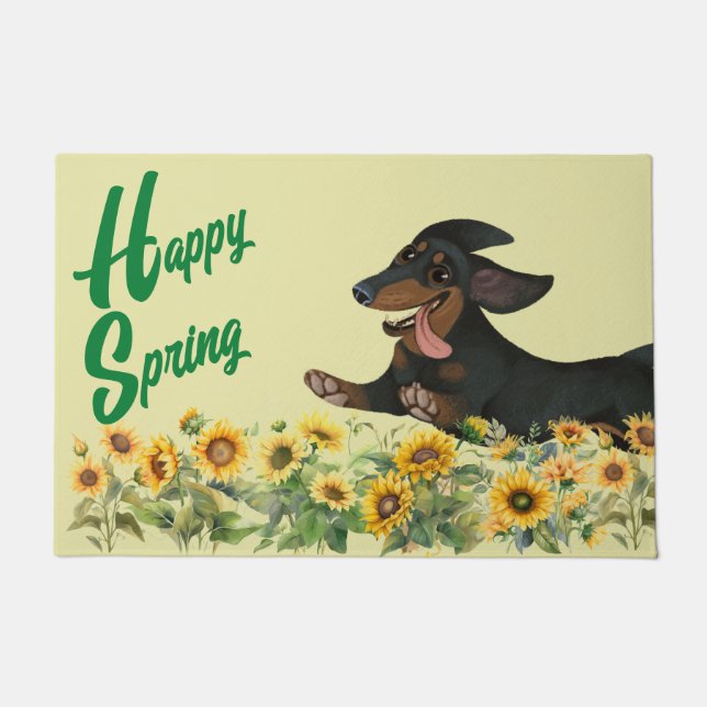 BLACK AND TAN DACHSHUND SUNFLOWERS DOORMAT (Front)