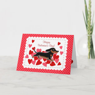 Black and Tan Dachshund Valentine Cartoon Holiday Card
