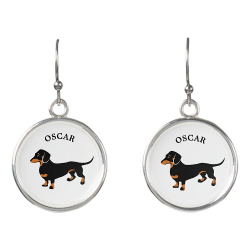 Black and Tan Dachshund with Name Earrings
