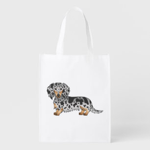 Black And Tan Dapple Long Hair Dachshund Dog Grocery Bag