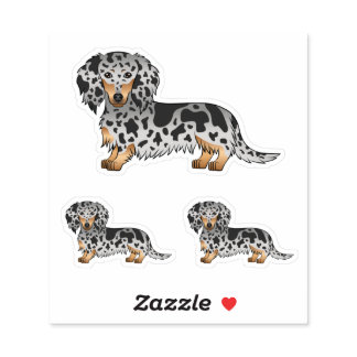 Black And Tan Dapple Long Hair Dachshund Dogs Sticker