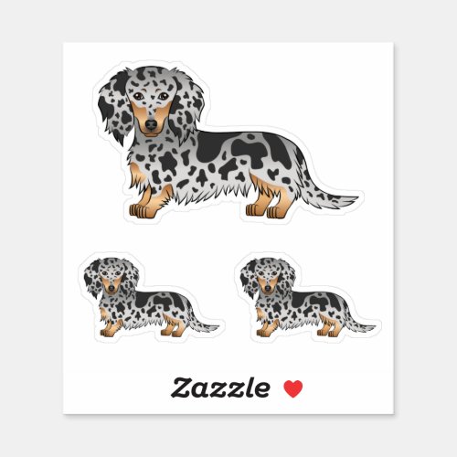 Black And Tan Dapple Long Hair Dachshund Dogs Sticker