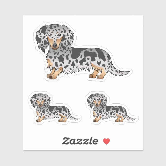 Black And Tan Dapple Long Hair Dachshund Dogs Sticker (Sheet)