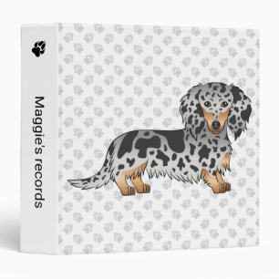 Black And Tan Dapple Long Hair Dachshund & Paws 3 Ring Binder