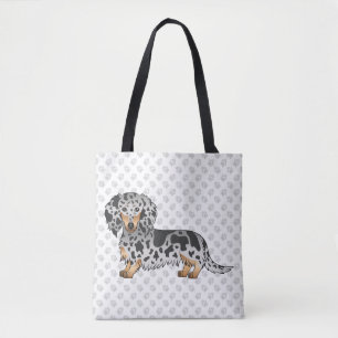 Black And Tan Dapple Long Hair Dachshund & Paws Tote Bag