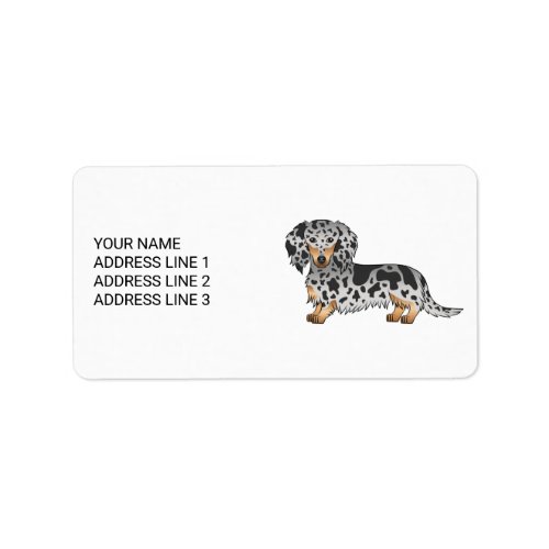 Black And Tan Dapple Long Hair Dachshund  Text Label