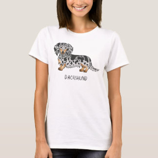 Black And Tan Dapple Long Hair Dachshund &amp; Text T-Shirt