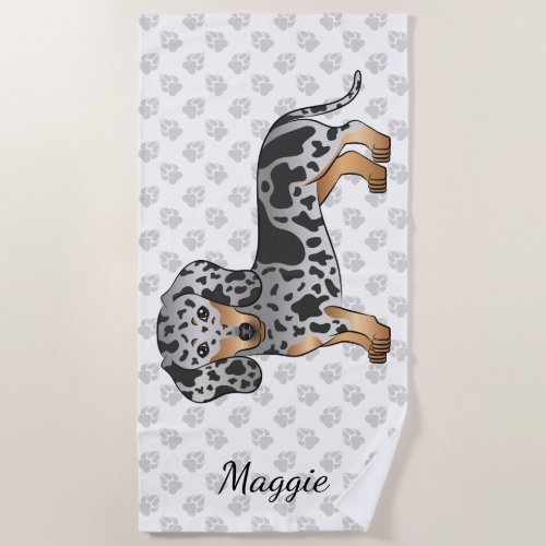 Black And Tan Dapple Short Hair Dachshund  Name Beach Towel