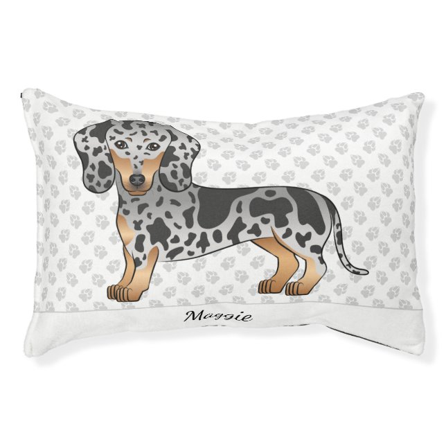 Black And Tan Dapple Short Hair Dachshund & Name Pet Bed (Front)