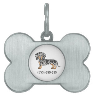 Black And Tan Dapple Short Hair Dachshund & Number Pet ID Tag